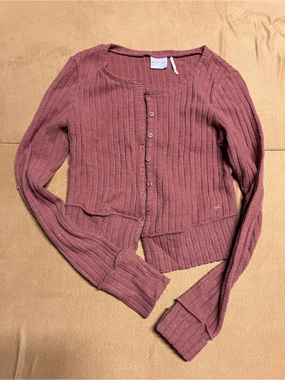 Urban Outfitters Ribbed Button-Up Cardigan - Dusty Mauve